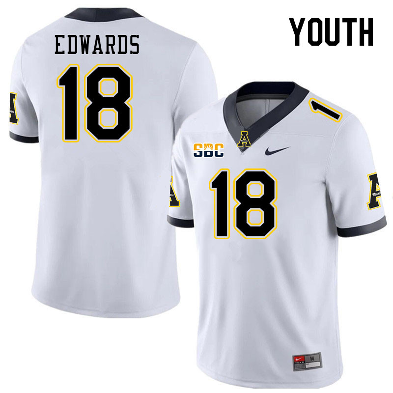 Youth #18 James Edwards Appalachian State Mountaineers College Football Jerseys Stitched Sale-White - Click Image to Close